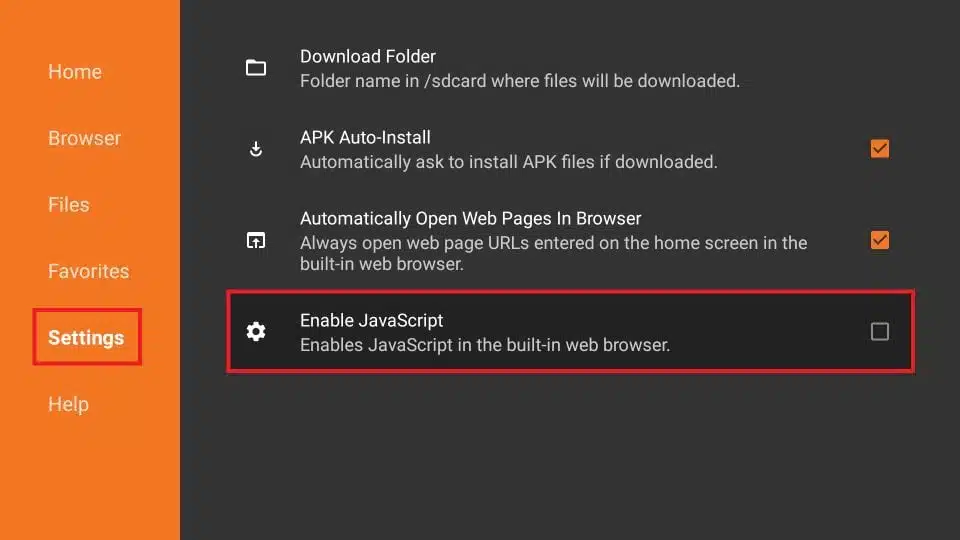 how to enable javascript in downloader app